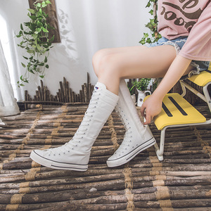 <strong>Wholesale</strong> High Top Vulcanized <strong>Sneakers</strong> Flat Plain Black <strong>Blank</strong> Bulk White <strong>Canvas</strong> Shoes Women - Product Image 3