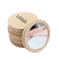 Custom Logo Wooden Hand Pocket Makeup Mirrors Portable Round Eco-friendly Bamboo Pocket Small Beauty Cosmetic Frame Mirror