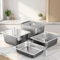 Bac Gastronorm GN en Acier Inoxydable 304 avec Couvercle pour Hôtels, Buffets, Traiteurs, Bain-Marie et Plats Chauds