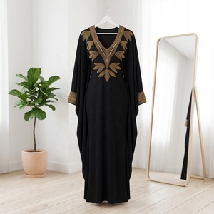 Abito Kaftano da Donna Plus Size con Scollo a V Profondo e Strass, Tinta Unita, Stile Arabo Musulmano del Medio Oriente, Dubai, <span class=keywords><strong>Marocco</strong></span>, <span class=keywords><strong>Africa</strong></span> - Product Image 5