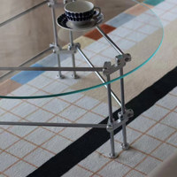 Table basse minimaliste de style Bauhaus en acier inoxydable et verre rond, de qualité supérieure, pour salon