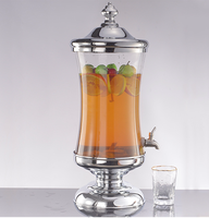 Grand distributeur de boissons en verre avec robinet en acier inoxydable et couvercle en verre