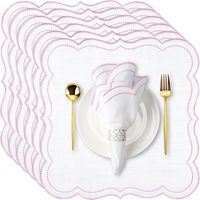Napperons en lin brodés à bords festonnés, personnalisables avec logo, pour mariage, décoratifs, pour table à manger, écologiques, non toxiques, lavables
