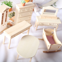 Miniatures de meubles en bois simulés pour accessoires de maison de poupée : petite table, bureau, armoire, berceau, ornements DIY