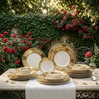 Service de table en porcelaine royale 98 pièces, collection de vaisselle moderne de luxe avec décorations dorées en relief, en porcelaine fine, pour 12 personnes - Vente chaude