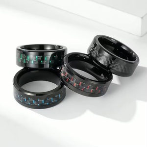 Mode Sex Sieraden Custom 8Mm Afgeschuinde Rand Paars Carbon Fiber Inlay Wolfraam Haan <span class=keywords><strong>Ring</strong></span> Voor Mannen Pennis Ringen - Product Image 2