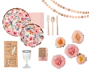 Damai ชุดจานชามกระดาษสำหรับงานเลี้ยงน้ำชาแบบใช้แล้วทิ้งธีมดอกไม้สำหรับวันแม่ - Product Image 5