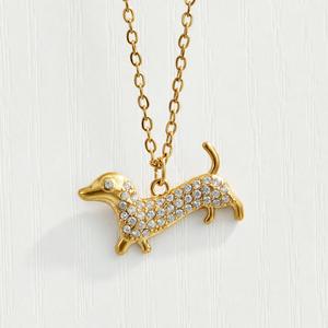 2 adet 18 ayar altın kaplama 316L paslanmaz çelik tam taşlı CZ Dachshund köpek kolye yüzük seti evcil hayvan sevenler için hayvan figürlü takı hediyesi kadınlar için - Product Image 4