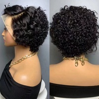 Perruque Courte Pixie en Gros, Perruque Frontale en Dentelle Sans Colle 13x4, Perruques Bouclées en Cheveux Humains Vierges Naturels pour Femmes Noires
