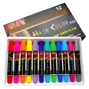 Logo personalizzato 12 colori pastelli lavabili gesso per capelli Stick 6 colori metallizzati penne a gesso per tinture per capelli temporanee per ragazze