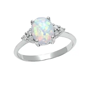 Australian Fashion Synthetic Opal Engagement Jewelry Rings Women Sun & Snow Cz Diamond Oval Natural Opal Stone Ring Silver 925