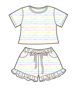 T-shirt a righe a maniche corte <span class=keywords><strong>per</strong></span> neonate e <span class=keywords><strong>pantaloncini</strong></span> con volant, set casual in 2 pezzi, abbigliamento traspirante <span class=keywords><strong>per</strong></span> le uscite quotidiane e il relax - Product Image 5