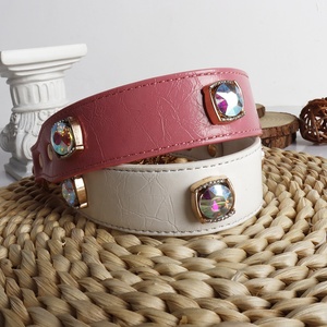 <span class=keywords><strong>Collar</strong></span> de lujo personalizado de germen y hardware, collares de perro <span class=keywords><strong>Martingale</strong></span> de cuero ajustable ancho negro blanco rosa con cadena - Product Image 3