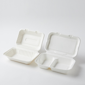 450ml サトウキビバガス製 使い捨てランチボックス フタ付き 惣菜容器 バーガーケース - Product Image 1