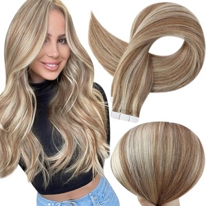 Extensioni per <span class=keywords><strong>capelli</strong></span> Remy a nastro 10P613 a lunga durata, biondo lino <span class=keywords><strong>chiaro</strong></span>, castano, 16 pollici, 50g, 20 pezzi, senza cuciture, <span class=keywords><strong>capelli</strong></span> tinta unita - Product Image 1