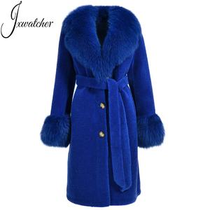 Wholesale Winter Sheep Shearling Fluffy Lamb <strong>Woolen</strong> Jacket Belt Thick <strong>Women</strong> Trench Luxury <strong>Long</strong> Lamb Wool <strong>Coat</strong> With Real Fox Fur - Product Image 4
