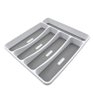 Kitchen Plastic TPR Storage box container flat Flatware Cutlery set Tray Drawer Organizer