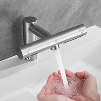 Robinet de salle de bain hygiénique mains libres avec sèche-mains intégré, capteur automatique, robinet d'eau à montage sur plan, chromé, valve en céramique