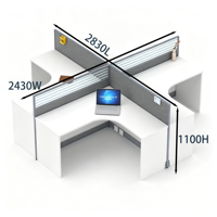 Poste de travail modulaire en forme de croix pour 4 personnes, cloison de bureau pour personnel, bureau modulaire 4 places pour bureau à aire ouverte