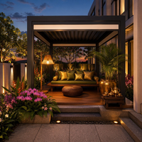 Kit de pergola rétractable à lames en aluminium avec finition thermolaquée, écologique et durable pour jardin, terrasse et usage extérieur