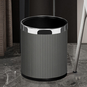Sailu Cylindrical Trash Can <b>Black</b> Gold Rim Indoor Living Room Kitchen Office Hotel Waste Bin - Product Image 4