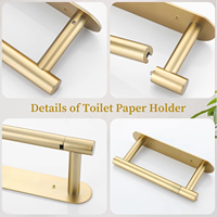 Porte-papier toilette mural moderne en acier inoxydable brossé doré, écologique, double base, pour salle de bain/cuisine/salle de douche, garantie 3 ans