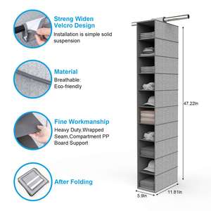 Authentic Basics 10-Shelf Hanging Organizer for <b>Shoes</b>, Clothes, Hats, Bags Closet <b>Storage</b> Foldable Organizer <b>Space</b> <b>Saving</b> Design - Product Image 2
