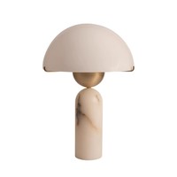 Lampe de table en pierre naturelle veinée jaune, style nordique postmoderne, abat-jour en verre blanc, source de lumière LED, interrupteur à bouton pour salon