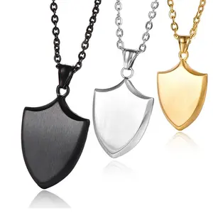 MECYLIFE Brushed Stainless Steel Shield Pendant Knight Shield Necklace Stainless Steel Men Necklace