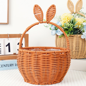 <span class=keywords><strong>Cesta</strong></span> de Mimbre con Orejas de Conejo, <span class=keywords><strong>Cesta</strong></span> de Regalo Tejida con Forro de Plástico para Decoración de Pascua - Product Image 3
