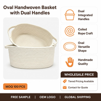 Panier de rangement ovale en corde de coton tressée fait main avec double poignée pour pique-nique, fruits, magazines, organisateur de bureau ou de fenêtre - Vente en gros
