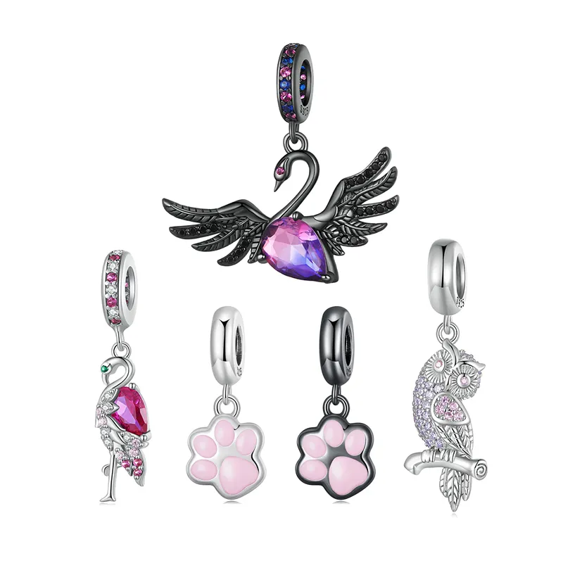 Animal cisne coruja milhares cão garra, personalizada esmalte moda jóias prata 925 pedra preciosa designer pingentes & encantos