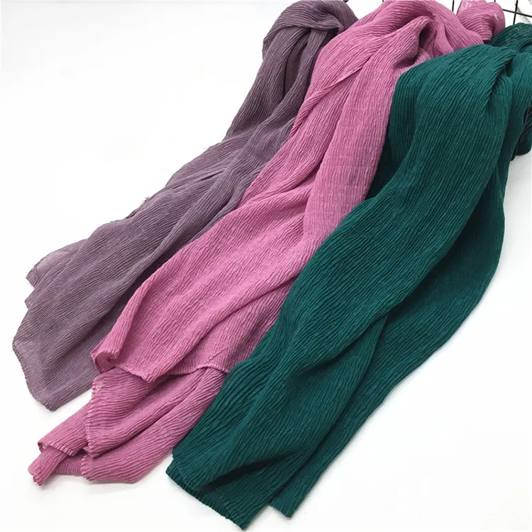 18 видов цветов оптовая продажа Сплошной Цвет Морщинки хлопок хиджаб шарф для исламских женщин длинная шаль из жатого головной платок мусульманский повязка
