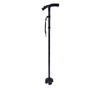 Bastón de cuatro esquinas de aleación de aluminio, 4 secciones, bastón portátil para personas mayores con punta de goma, color negro - Product Image 1