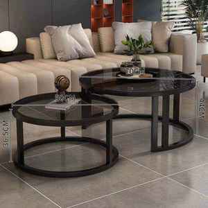 Tavolino da Caffè Rotondo Allungabile con Piano in Ardesia e Struttura in Metallo, Contenitore Retrattile, Arredamento Moderno di Lusso per la Casa - Product Image 6