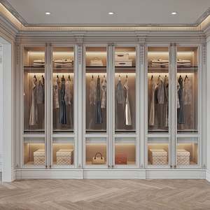 Armoire à portes en verre au design classique, placard haut de gamme blanc, intégré, système de rangement pour dressing, dressing - Product Image 1