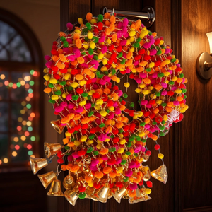 Perles de décoration de bonne qualité Pompons avec des glands à clochettes Décoration murale Portes Torans Latkan pour les décorations de mariage Haldi - Product Image 4