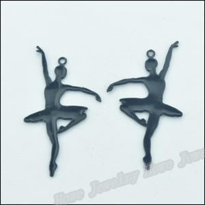 Dijes <span class=keywords><strong>de</strong></span> Bailarina para la Creación <span class=keywords><strong>de</strong></span> Joyas, 68x39mm, Aleación <span class=keywords><strong>de</strong></span> Zinc, Color Negro Metálico - Product Image 2