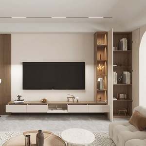 Ensemble de console TV flottante moderne Santopova avec étagères latérales intégrées et mobilier de divertissement minimaliste pour salon - Product Image 2
