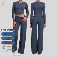Ensemble de yoga personnalisé pour femme : haut moulant en spandex et leggings respirants à jambe droite effet push-up, en dentelle lavée, séchage rapide