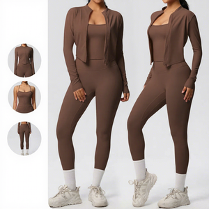 Completo da Yoga in Stile Europeo-Americano, Tinta Unita, Spazzolato, Traspirante e Leggero - Product Image 1