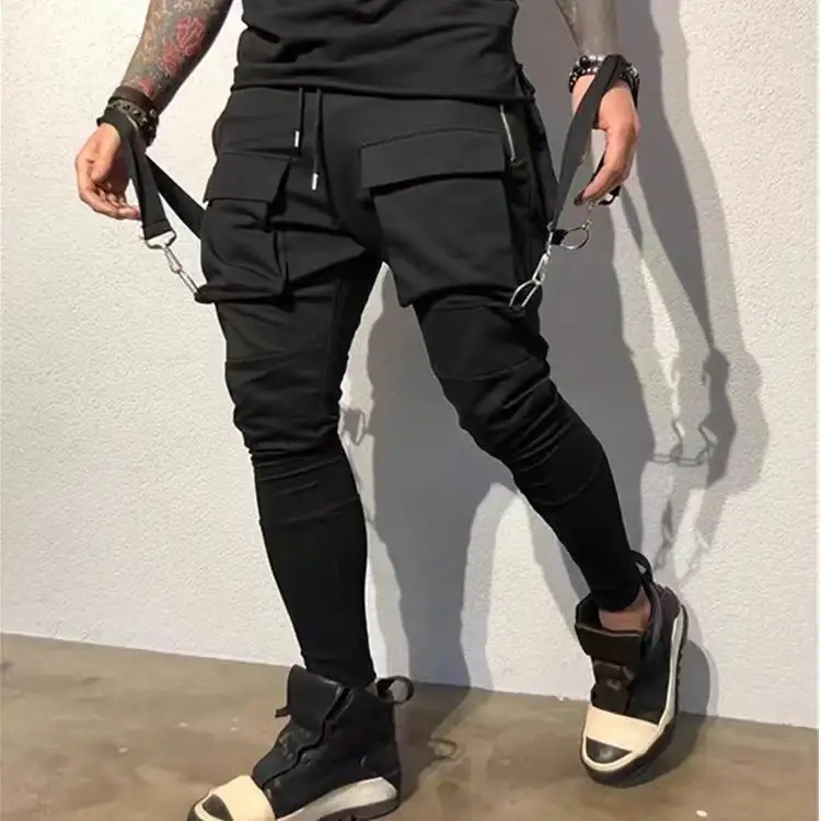 Venta al por mayor de moda de China otoño para hombre Slim Fit pantalones Hip Hop bolsillos grandes Casual deportes Cargo Pantalones