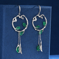 Boucles d'oreilles YBO au design unique, plaquées or 18 carats, en argent sterling 925, avec jade naturel et calcédoine, style vigne, vintage, pour mariage et fiançailles