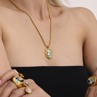 Ensemble collier et bague en émail rose et perles pour femmes, bijoux de luxe, cadeau, vente en gros