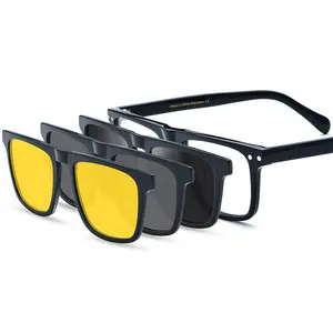 2023 남여 공용 트렌디 Uv400 아세테이트 편광 선글라스 4 in 1 박 투시경 3D 마그네틱 클립 에 마그네틱 선글라스