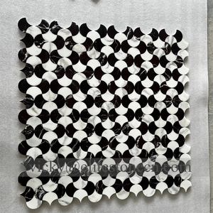 モダン滑らかなカララ白大理石モザイク床タイル天然石扇形魚のスケールインテリア壁ヴィラ床モザイク壁画 - Product Image 1