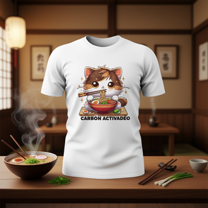 Camiseta de manga larga con diseño de gato kawaii comiendo ramen, estilo anime japonés, para amantes de los fideos - Product Image 3