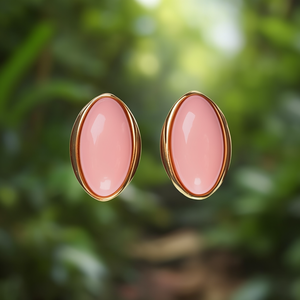 Pendientes Clásicos de Moda con Circonitas Rosas Ovaladas, Chapados en Oro PVD, Acero Inoxidable 316L, Joyería Sostenible y Resistente, Regalo con Engaste de Bisel - Product Image 3