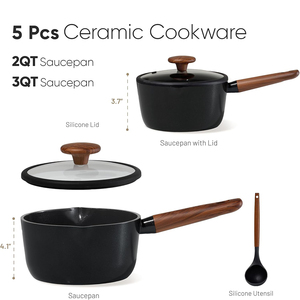 High Quality Modern Pots <b>Pans</b> Glass Lids Stainless Steel <b>Handle</b> Ceramic Non-Stick Induction 5 Piece Aluminum Cookware Set - Product Image 2