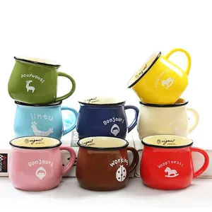 Custom logo 250ml 350ml creative Potbelly cup Breakfast milk mug office ceramic coffee mugs with customized lid and spoon